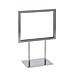Metal Sign Holder with Mitered Corners with Flat Base. Features mitered corners that create a clean look. Raised frame allows for better visibility. Primarily used on countertops, shelves or tables.  Comes in a chrome finish and sizes of 7" W x 5.5" H or 