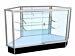 Assembled Extra Vision Outside Corner Showcase measures 34”L x 20”D x 38”H. Features a Lock and Keys, Aluminum Extrusion Frame, 34" H Glass Display Area, 1/4" T White Sliding Rear Access Doors, 2 - 10" D Adjustable Shelf, White Base Deck, 4" Black Toe Kic