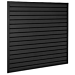 Black PVC Slatwall Kit. Available in 4' x 2' or 4' x 4' kits.  Each kit comes with color-matching screws, miter-cut edge trim, color-matching strips.