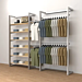 Double Alta Wall Unit with Hanging & Shelving Retail Display Kit.  Includes: 2- Alta Wall Units, 2- 48” long rectangular tubing hangrails, 6- 48” wide wood shelves, 2- 12” Saddle Mount Faceouts and hardware needed for set-up. 