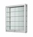 The 40" aluminum framed wall showcase features 4-adjustable tempered glass shelves that are 14" D.  The front sliding doors come with a lock and keys, mirrored back panels and LED lights. 