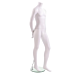Male Mannequin - Headless, Arms Behind Back features a matte white finish and includes a round tempered glass base with calf support rod. Dimensions: Height: 65", Chest: 36", Waist: 29", Hip: 36", Collar: 15", Clothes Size: 32