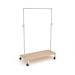 Gloss White Adjustable Pipe Ballet Bar Rack constructed of heavy duty 1 1/4" diameter plumbing pipe.  Adjusts from 44" - 72" in height. Base: 42-1/2"W x 23-3/8"D.  Includes Raw Oak base shelf for extra display space.  