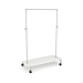 Gloss White Adjustable Pipe Ballet Bar Rack constructed of heavy duty 1 1/4" diameter plumbing pipe.  Adjusts from 44" - 72" in height. Base: 42-1/2"W x 23-3/8"D.  Includes White base shelf for extra display space.  