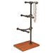 Pipeline Large Tiered Merchandiser measures 17½"H. A middle bar extends 2¼" from the upright while the lowest bar extends 4¼" from the upright. The unit's base measures 6½" x 8½"D x¾" thick and features a cherry wood tone finish.