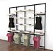 Vertik Wall Mounted Retail Clothing Display Unit for 12 Shelves with 2 Faceouts and 4 Hanging Rail | Chic Black 4-Sections. Setting Dimensions: 101" W x 92" H