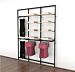 Vertik Wall Mounted Retail Clothing Display Unit for 8 Shelves w/2 Faceouts, 2 Hanging Rails | Chic Black, 3-Sections.  Setting Dimensions: 76" W x 92" H