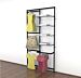 Vertik Wall Mounted Retail Clothing Display Unit for 4 Shelves w/3 Faceouts, 1 Hanging Rail | Chic Black 2-Sections.  Setting Dimensions: 51" W x 92" H. 