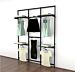 Vertik Wall Mounted Retail Clothing Display Unit for 4 Shelves with 4 Faceouts and 2 Hangrails | Chic Black 3-Sections.  Setting Dimensions: 76" W x 92" H.  