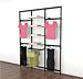 Vertik Wall Mounted Retail Clothing Display Unit for 4 Shelves with 4 Faceouts and 1 Hangrail | Chic Black 3-Sections.  Setting Dimensions: 76" W x 92" H.  