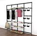 Vertik Wall Mounted Retail Clothing Display Unit for 8 Shelves with 9 Faceouts and Hangrail | Chic Black 4-Sections.  Setting Dimensions: 101" W x 92" H.  