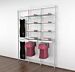 Vertik Wall Mounted Retail Clothing Display Unit for 8 Shelves w/2 Faceouts, 2 Hanging Rails | Pure White, 3-Sections.  Setting Dimensions: 76" W x 92" H. 