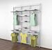 Vertik Wall Mounted Retail Clothing Display Unit for 8 Shelves w/3 Faceouts, 2 Hanging Rails | Pure White 3-Sections.  Setting Dimensions: 76" W x 92" H.  