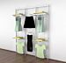 Vertik Wall Mounted Retail Clothing Display Unit for 4 Shelves with 4 Faceouts and 2 Hangrails | Pure White 3-Sections.  Setting Dimensions: 76" W x 92" H.   