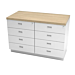 White Contemporary 48" Cash Wrap Counter features: Eight lockable drawers with keyed alike keys. The countertop is a full 1-1/2 inches thick.  Dimensions: 48" L x 24-7/8" W x 38" H.  