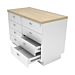 White Contemporary 48" Cash Wrap Counter with open drawers