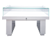 White Jewelry/Museum Sit Down Display Case. Features: Pull Out Tray with Lock, Tempered Glass Top and Sides- 3/8"T, Led Lighting Dimensions: 58 1/2"L X 23 1/2"D X 37 ½.  