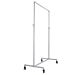 White Adjustable Pipe Ballet Bar Rack constructed of heavy duty 1 1/4" diameter plumbing pipe.  Adjusts from 44" - 72" in height. Base: 42-1/2"W x 23-3/8"D. 