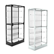 Deluxe Glass Display Tower with adjustable glass shelves, locking doors and LED lighting in Matte Black or Gloss White