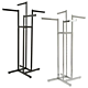 4-Way Adjustable Garment Rack with four 16-inch straight arms, rectangular tubing frame, available in Chrome or Matte Black