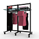 Vertik Retail Clothing and Shelving Stand for 4 Shelves, 2 Faceouts and 2 Hanging Rails | 2-Sections|Chic Black.  Setting Dimensions: 52