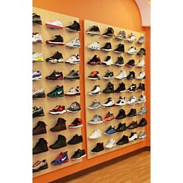 Vertik Wall Mounted Retail Display With 28 Shoe Displayers