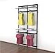 Vertik Wall Mounted Retail Clothing Display Unit for 4 Shelves w/2 Faceouts and 2 Hanging Rails |  Chic Black 2- Sections. Setting Dimensions: 51